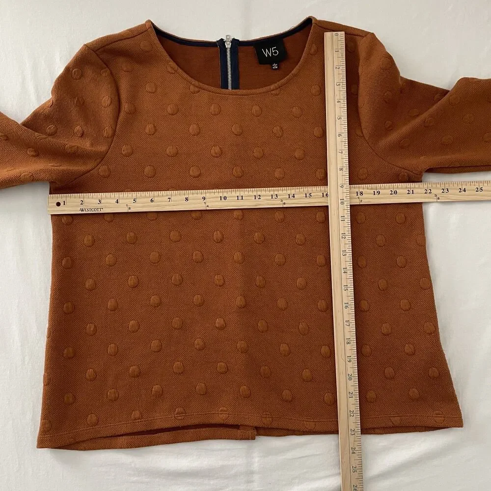 W5 Textured Dot Tunic Top 3/4 Sleeve Scoop Neck Brown Women's Size L